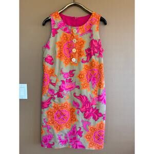 New Directions Dress Shift Vibrant Tropical Floral Abstract Orange Pink Tan 14